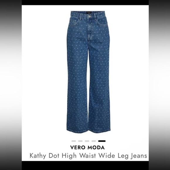 Vero Moda Kathy Dot High Waist Wide Leg Jeans - Picture 1 of 4